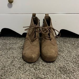 brown suede heeled booties